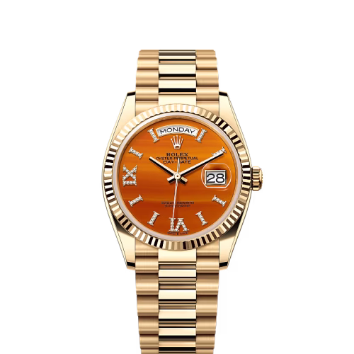 Rolex Day-Date 36mm President Yellow Gold Carnelian Orange Diamond Dial